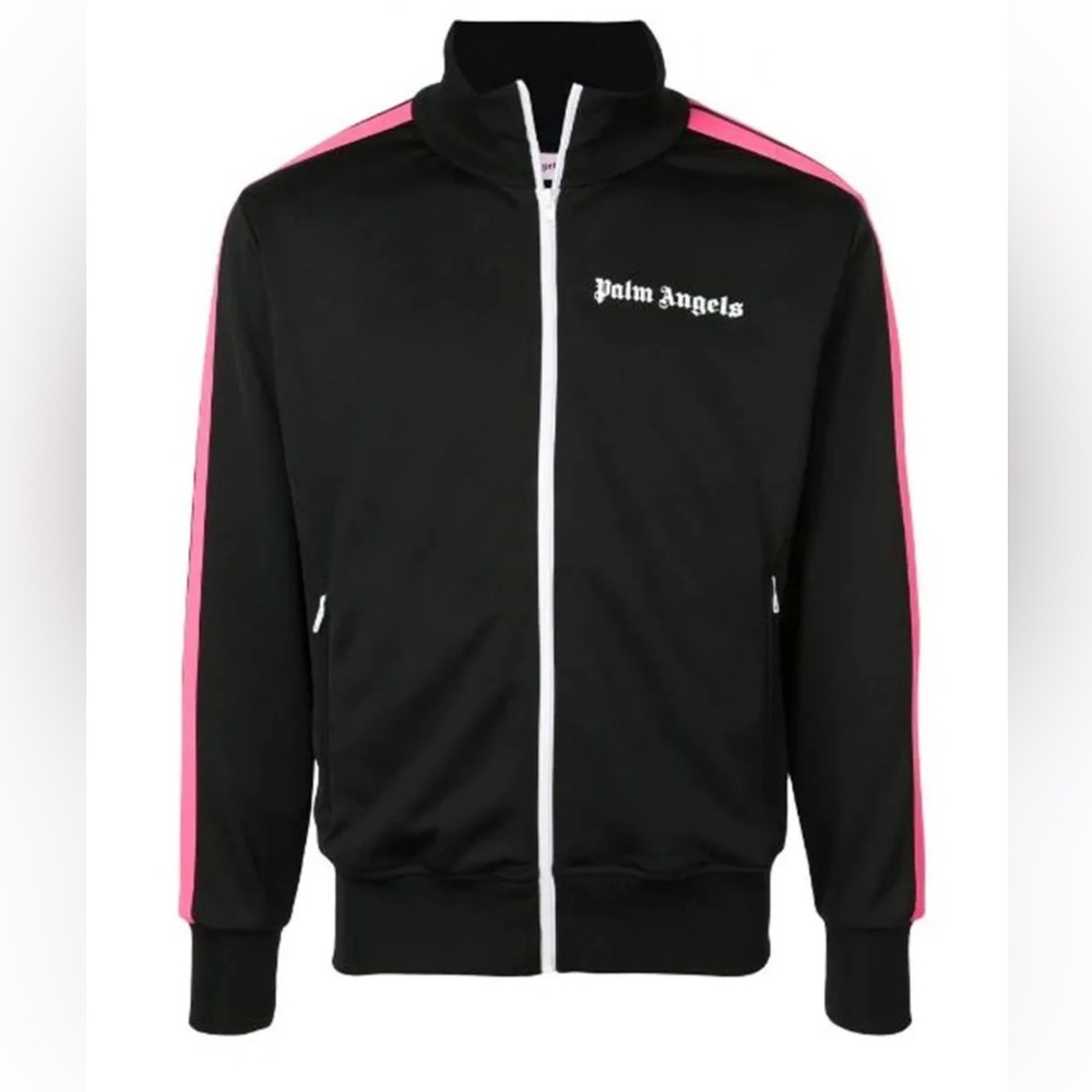 Palm Angels Black Jacket with Pink Stripes